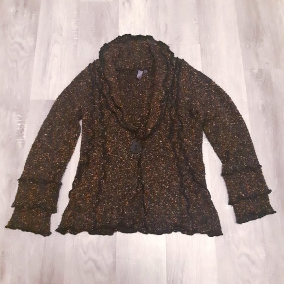 Jana womens art to wear big button flouncy fuzzy cardigan size small - Picture 7 of 9